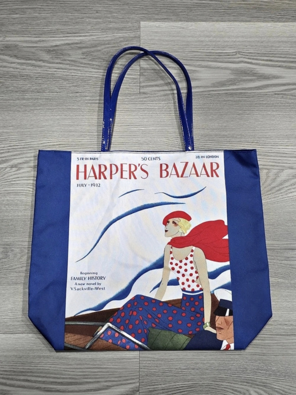Estée Lauder Harper's Bazaar July 1932 Magazine Cover Tote Bag Blue & Red Tote